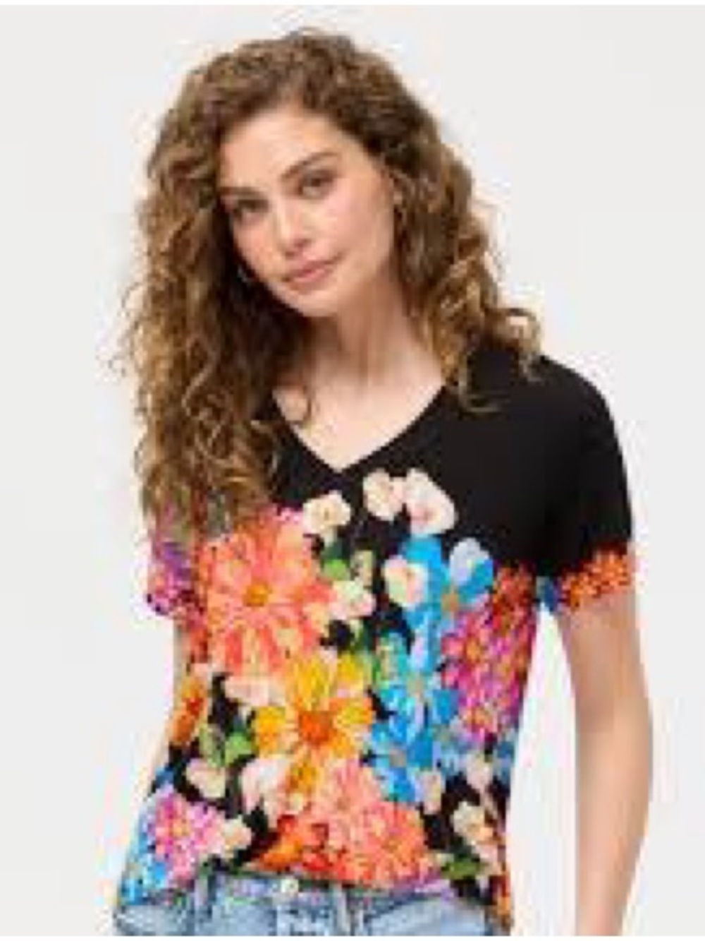 Johnny Was Janie Favorite Tee Womens 3X Black Gerbera Floral V-Neck NWT